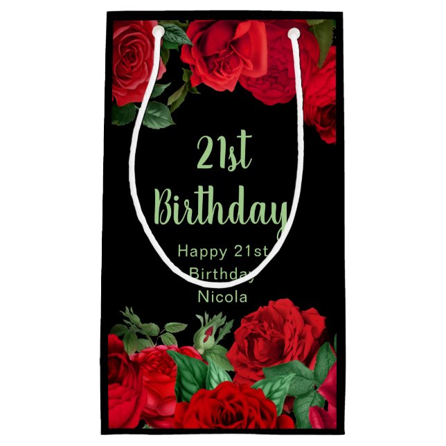 Sacola Para Presentes Pequena Elegant Red Roses Flowers Birthday Party (Frente)