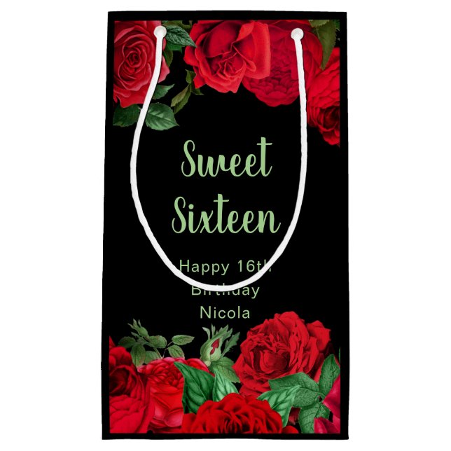 Sacola Para Presentes Pequena Elegant Red Roses Flowers Sweet Sixteen (Frente)