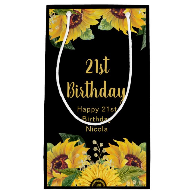 Sacola Para Presentes Pequena Elegant Sunflowers and Foliage Birthday Party (Frente)