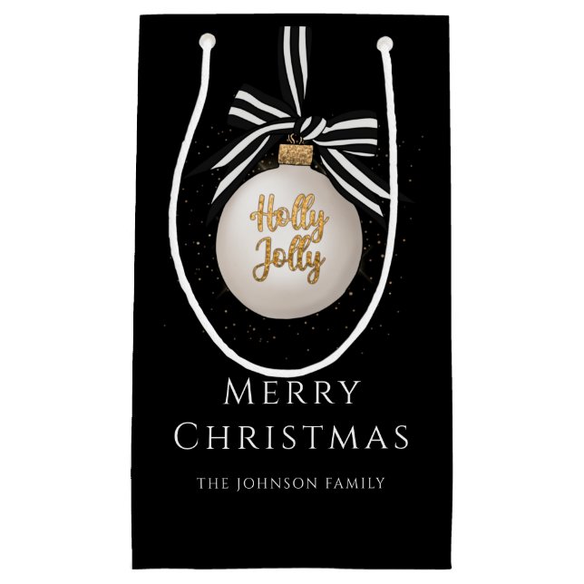 Sacola Para Presentes Pequena Elegante Black Bauble Felry Natal (Frente)