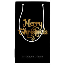 Sacola Para Presentes Pequena Elegante Chic Script Black Dourado Felry Natal