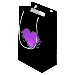 Sacola Para Presentes Pequena Elegante Coração Roxo Romântico com Floreio
