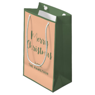 Sacola Para Presentes Pequena Elegante Feliz Natal Verde e Pêssego