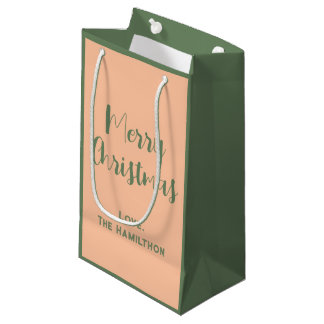 Sacola Para Presentes Pequena Elegante Feliz Natal Verde e Pêssego