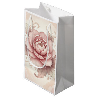 Sacola Para Presentes Pequena Elegante Peônia Floral Rosa