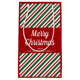 Sacola Para Presentes Pequena Elegante Red Stripes Feliz Natal