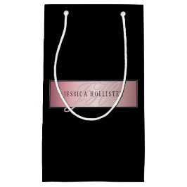 Sacola Para Presentes Pequena Elegante Rosa Bege Falso Ouro | Nome & Iniciais