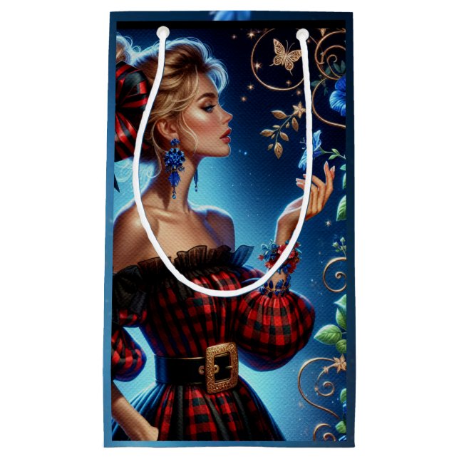 Sacola Para Presentes Pequena Elegante Tapeçaria do Inverno Esquece-me Não (Frente)