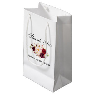 Sacola Para Presentes Pequena Elegante Watercolor Burgundy Floral Obrigado