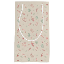 Sacola Para Presentes Pequena Elementos de Natal Mínimos Bonitos