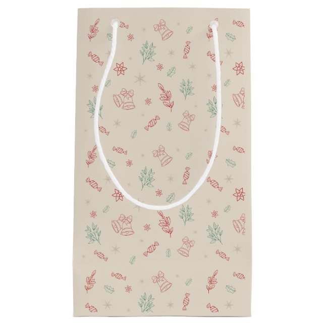 Sacola Para Presentes Pequena Elementos de Natal Mínimos Bonitos (Frente)