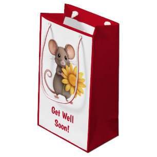 Sacola Para Presentes Pequena Em breve, o rato engraçado e a flor amarela