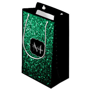 Sacola Para Presentes Pequena Emerald Green faux glits brilha monograma