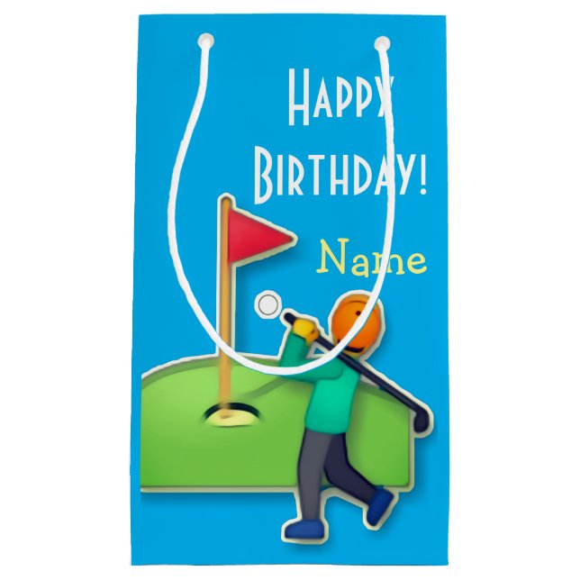 Sacola Para Presentes Pequena Emoji Golf Happy Birthday azul claro (Frente)