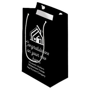 Sacola Para Presentes Pequena Empresa de Imóveis Preta Corretor Personalizado Mo