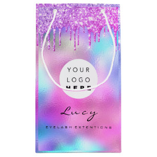 Sacola Para Presentes Pequena Empresa de Logotipo Personalizado Pink Drips Holog