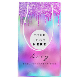 Sacola Para Presentes Pequena Empresa de Logotipo Personalizado Pink Drips Holog