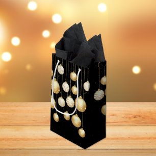 Sacola Para Presentes Pequena Enfeites de Natal Árvore de Natal Dourados em Pret