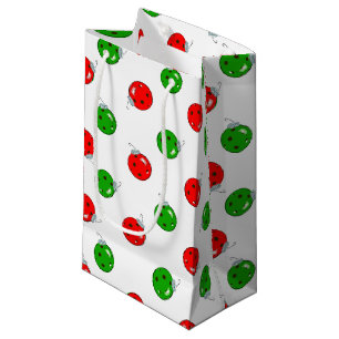 Sacola Para Presentes Pequena Enfeites de natal de picleball verde vermelho em b