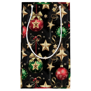 Sacola Para Presentes Pequena Enfeites de natal Elegantes e Estrelas Ouros