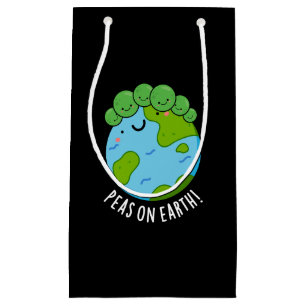 Sacola Para Presentes Pequena Ervilha na Terra Engraçado Veggie Peace Pun Dark B