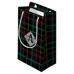 Sacola Para Presentes Pequena Escocês Tartan Monograma Vermelho Verde Preto