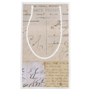 Sacola Para Presentes Pequena Escrita francesa dos cartão do vintage elegante
