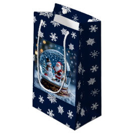 Sacola Para Presentes Pequena Esfera de neve com Papai Noel e Rena