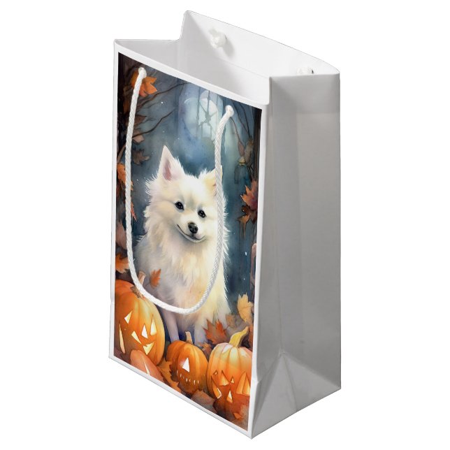 Sacola Para Presentes Pequena Eskimo Americano Halloween Com Pumpkins Assustado (Frente inclinada)