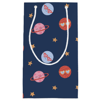 Sacola Para Presentes Pequena Espaço Infantil Mini Padrão com Planetas e Estrela