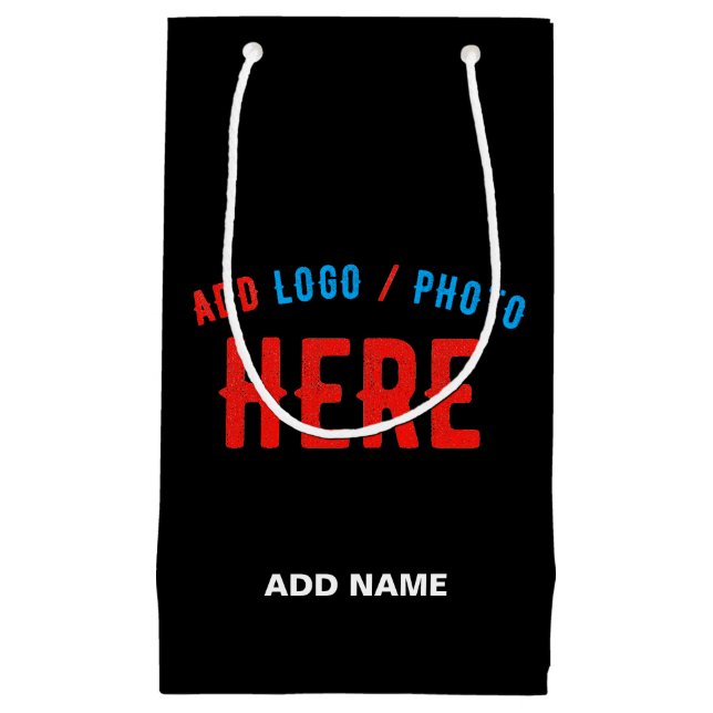 SACOLA PARA PRESENTES PEQUENA ESTILO MODERNO PERSONALIZÁVEL PRETO MARCA VERIFICA (Frente)