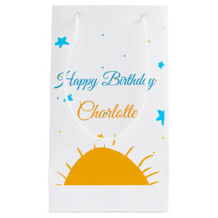 Sacola Para Presentes Pequena Estrela azul-amarela feliz aniversário adicione te