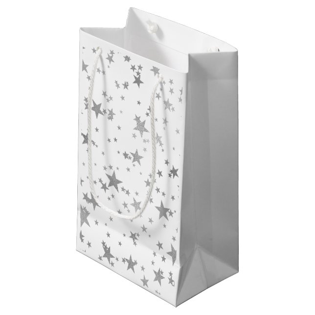 Sacola Para Presentes Pequena Estrela Celestial Preta e Prateada (Frente inclinada)