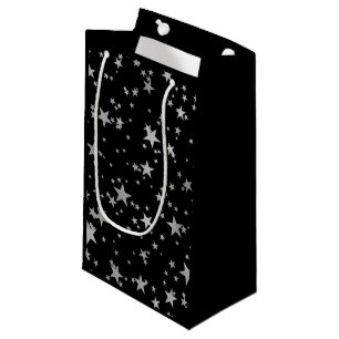 Sacola Para Presentes Pequena Estrela Celestial Preta e Prateada