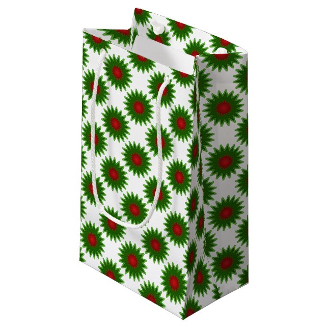 Sacola Para Presentes Pequena Estrela de Caleidoscópio Verde e Vermelha (Frente inclinada)