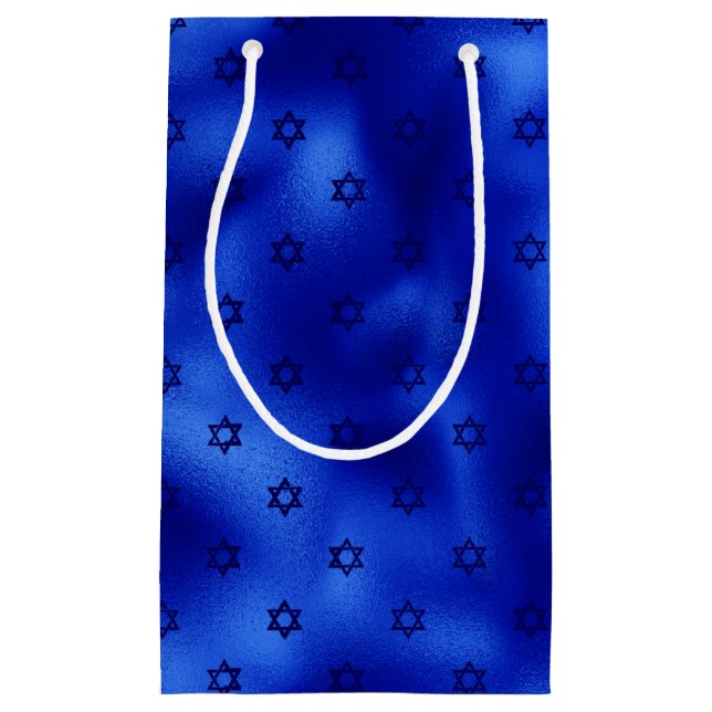 Sacola Para Presentes Pequena Estrela Real Azul de David Hanukkah (Frente)