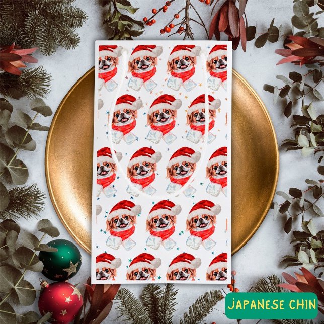 Sacola Para Presentes Pequena Estrelas de Natal do Cachorro Japonês (Criador carregado)