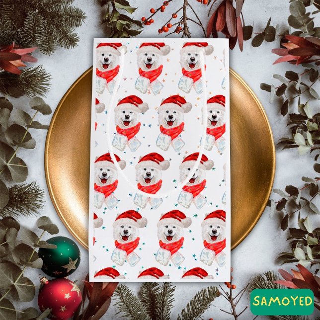 Sacola Para Presentes Pequena Estrelas de Natal Samoyed Dog Breed (Criador carregado)