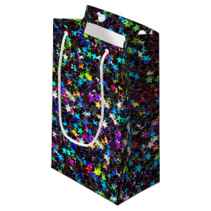 Sacola Para Presentes Pequena estrelas glittery no preto