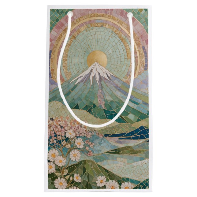 Sacola Para Presentes Pequena Ethereal Bloom: Pastel Mosaic Volcano in Spring (Frente)