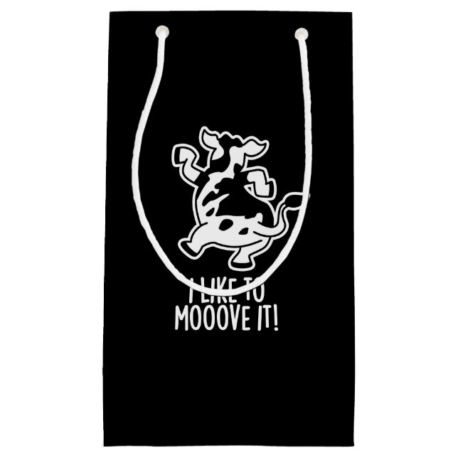 Sacola Para Presentes Pequena Eu Gosto De Me Moover Engraçada Vaca Pun Dark BG (Frente)