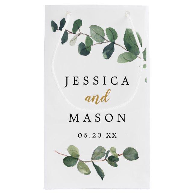 Sacola Para Presentes Pequena Eucalyptus Hotel Wedding Gift Bag (Verso)