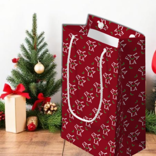Sacola Para Presentes Pequena Fa La Festiva Holly Christmas (Criador carregado)