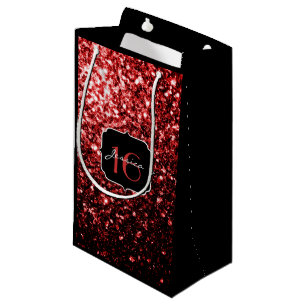 Sacola Para Presentes Pequena Faaux vermelho escuro brilha Glamor Sweet 16