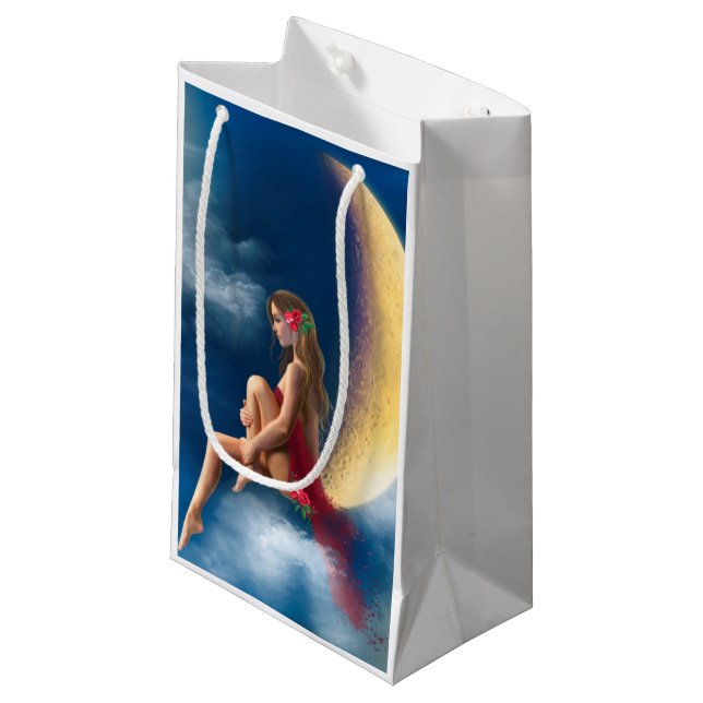 Sacola Para Presentes Pequena fada noturna da mulher na lua (Frente inclinada)