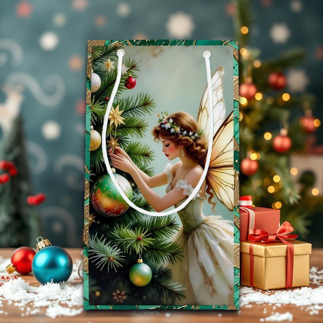 Sacola Para Presentes Pequena Fairytale Whimsical Angel Fairy Christmas (Criador carregado)