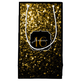 Sacola Para Presentes Pequena Faíscas brilhantes douradas escuras