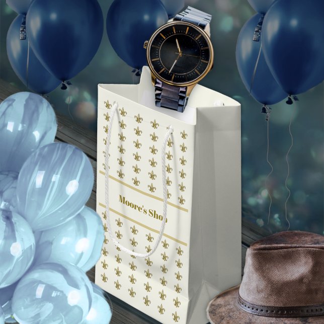 Sacola Para Presentes Pequena Falso Ouro FleurDeLis em Marfim (Criador carregado)