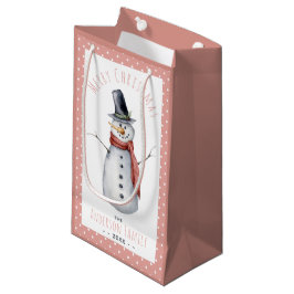 Sacola Para Presentes Pequena Família de Boneco de Neve Alegre Natal Aquarela Rú