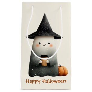 Sacola Para Presentes Pequena Fantasma Bonita com o Café Halloween